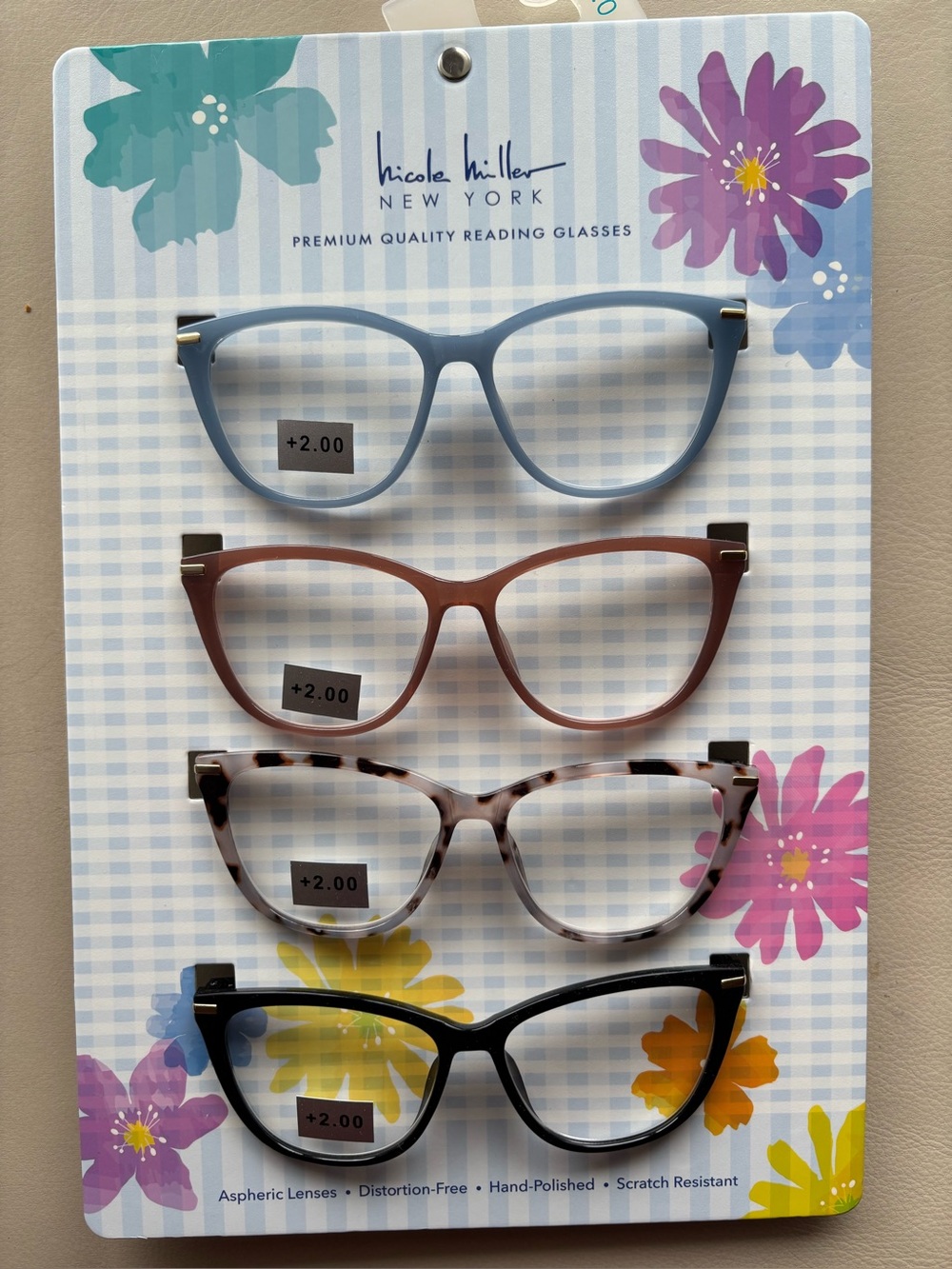 Nicole Miller Women’s 4-PairGlasses Set — Blue, Brown, Tortoise, Black +2.00